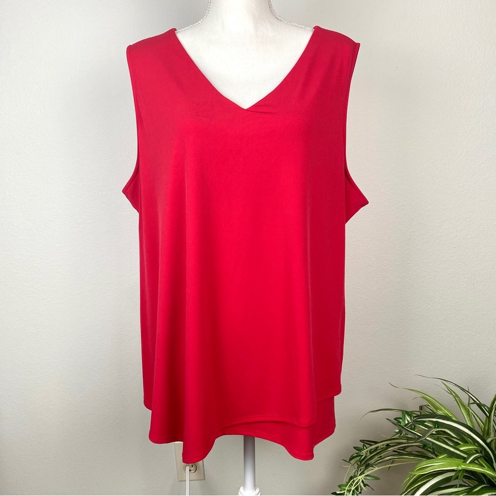 Roz & Ali Plus Size 3X Red Sleeveless V-Neck Asymmetrical Tiered Top NWT